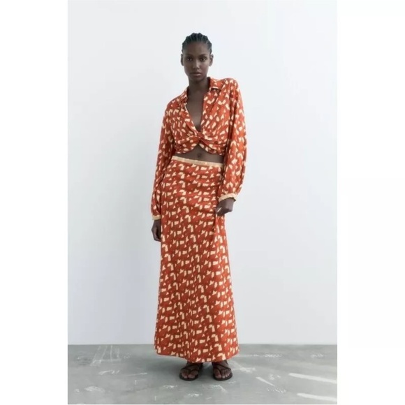 ZARA Orange Yellow Cream Beaded Maxi Skirt Size Small - Picture 4 of 16